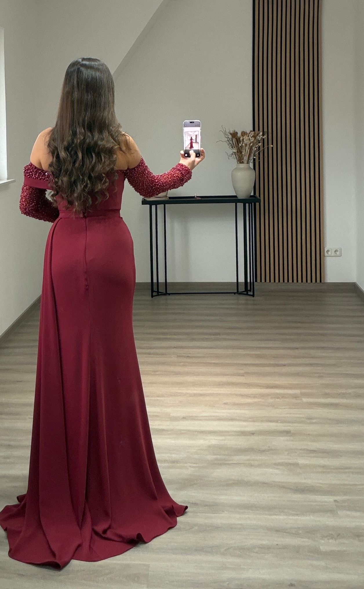 Satin Square Neck Long Sleeves Formal Dress with Sash