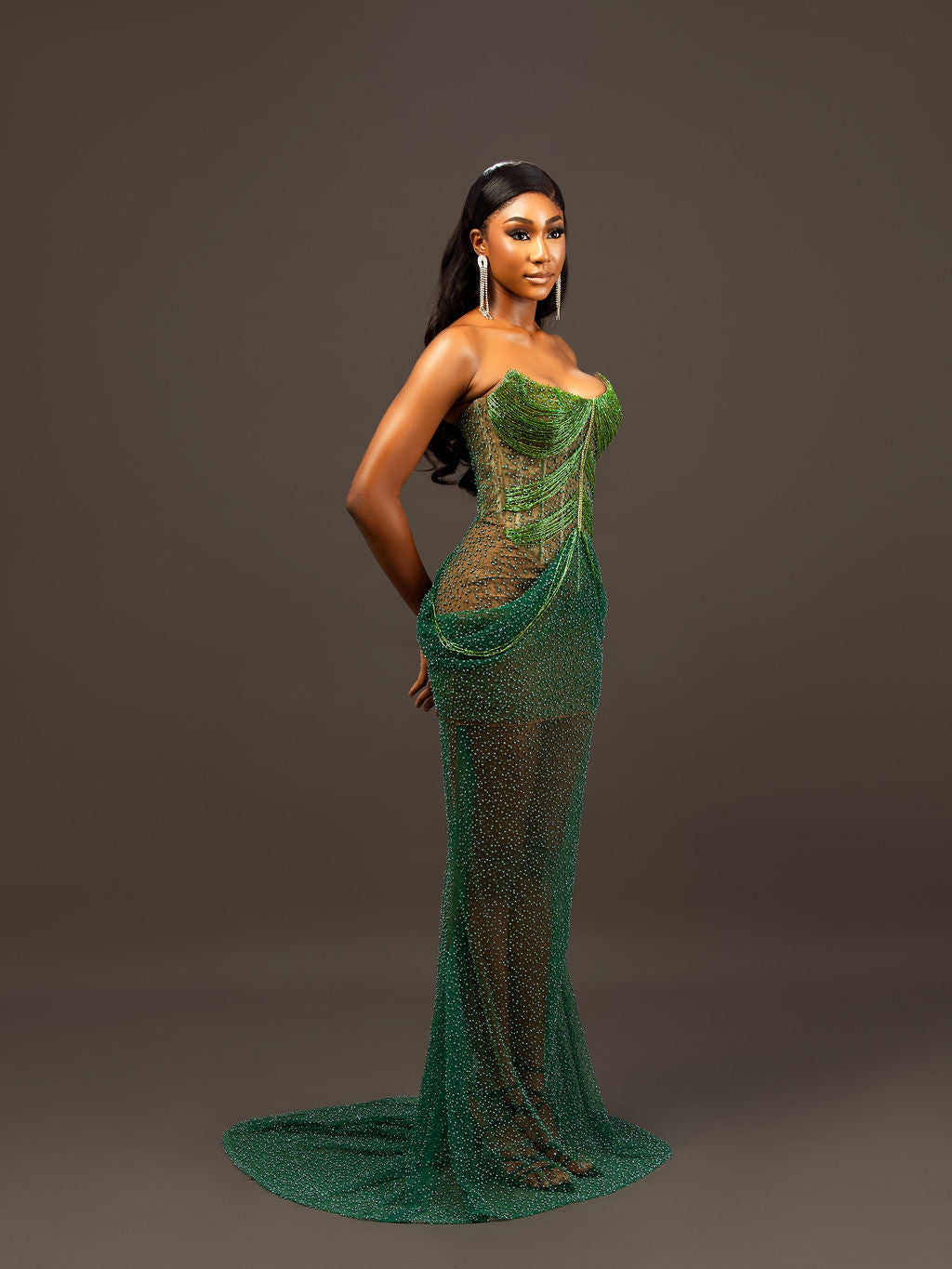 Dark Green Sleeveless Scoop Corset A-Line Prom Dress