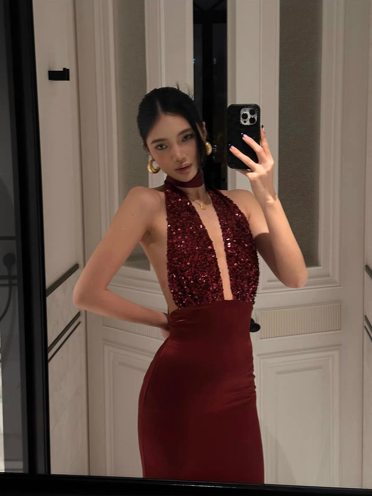 Elegant Backless Sequin Halter Gown