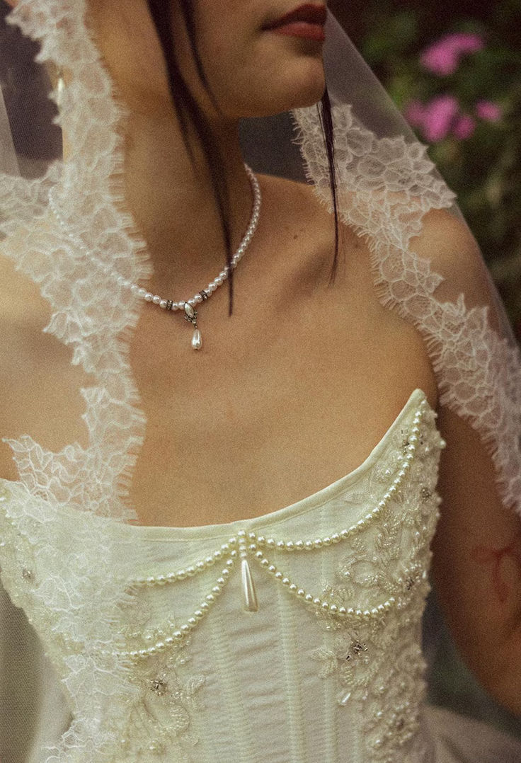Scoop-Neck Off-Shoulder Beaded Satin Mermaid Wedding Dress
