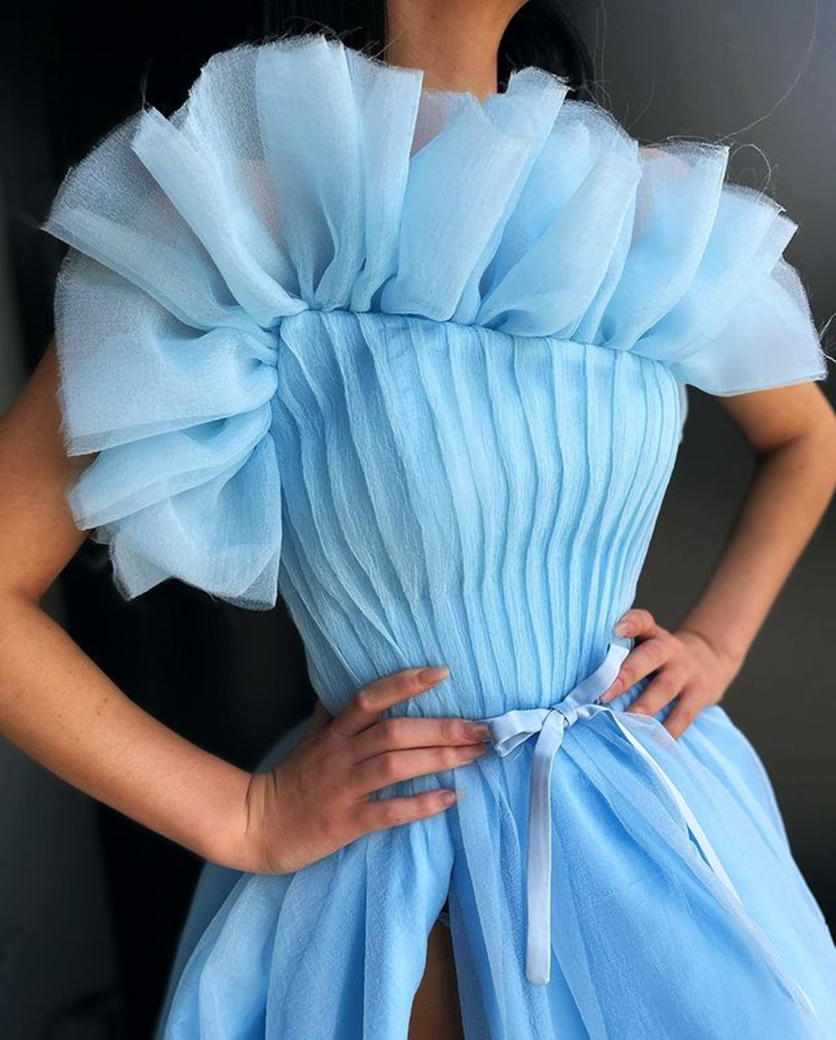 Sky Blue Tulle Long Formal Graduation Dress