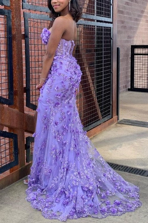 Floral Strapless Sweetheart 3D Appliques Mermaid Prom Dress