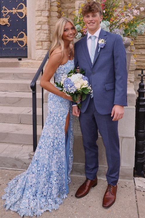 Gorgeous Strapless Lace Appliques Mermaid Long Prom Dress