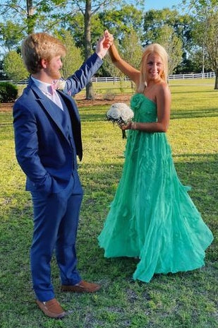 Green A-Line Halter Sleeveless Ruffles Long Formal Prom Dress