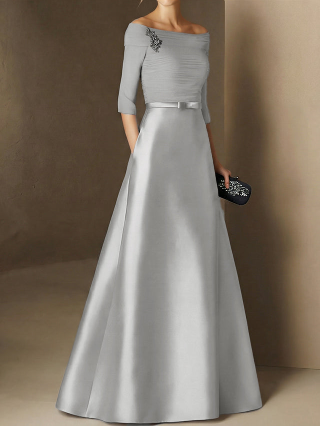 A-Line Off-the-Shoulder Short Sleeves Mother of the Bride Dress