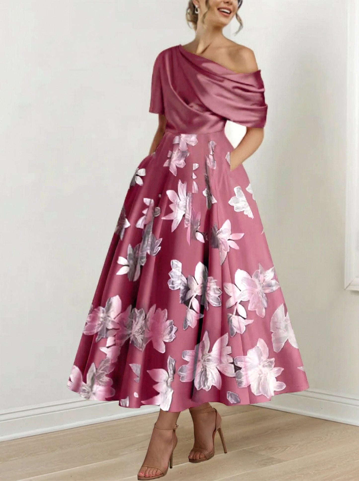 Princess One-shoulder Printed Flower Mother of the Bride Dress