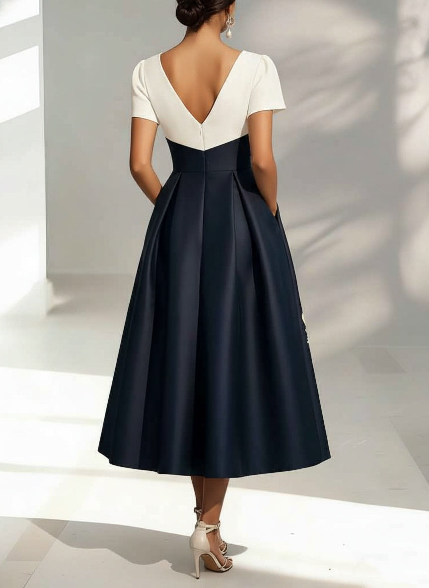 A-Line V-Neck Satin Mother of the Bride Dresses