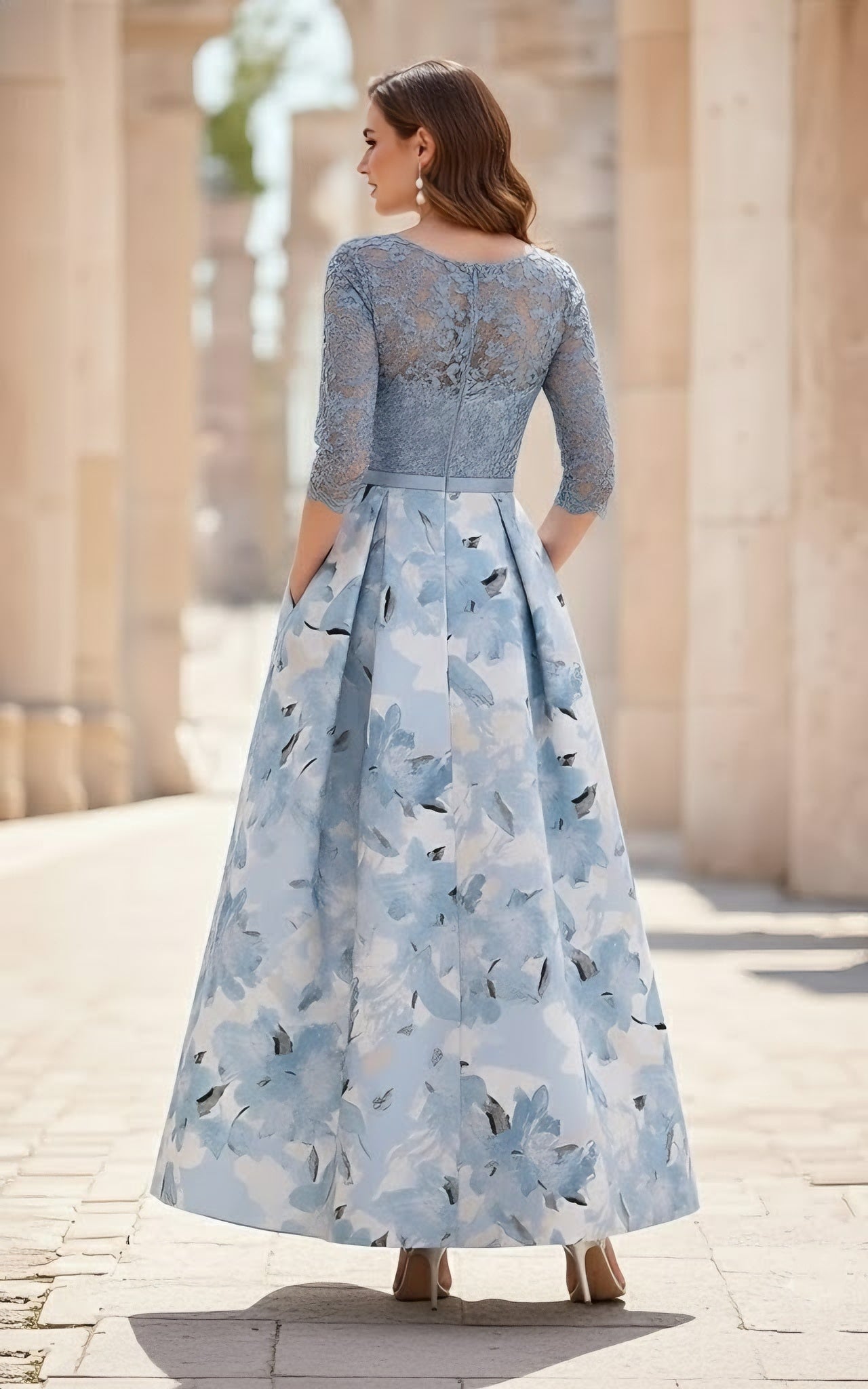 Scoop Satin Mother of the Bride Dresses Lace Ankle-Length Half Sleeves Printed Flower