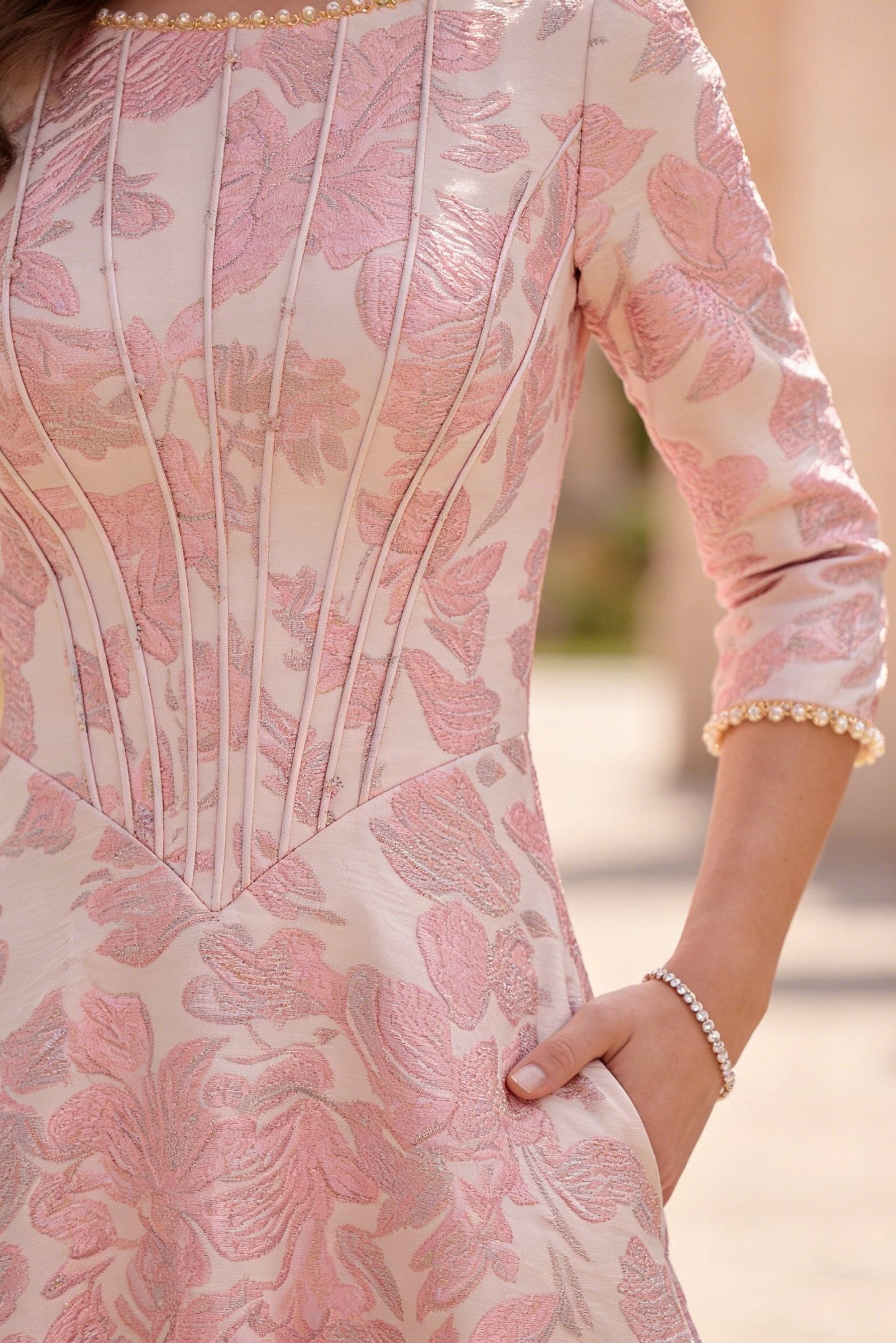 Scoop-Neck Ankle-Length Pearls Beaded A-Line Mother of the Bride Dress