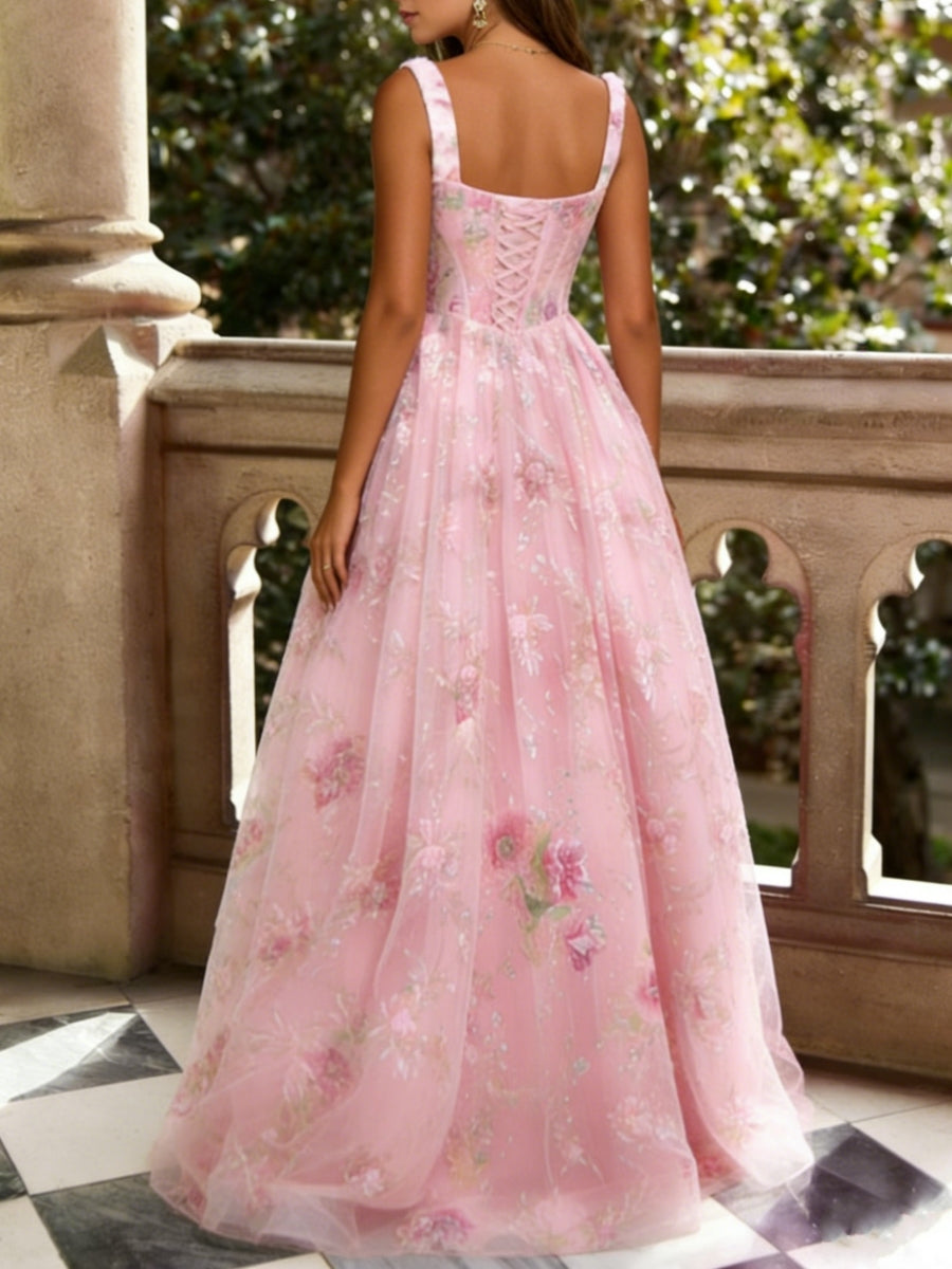 Princess Square Collar Lace Prom Dress