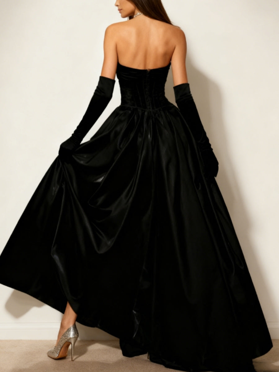 Princess Strapless Evening Dresses Asymmetrical Floor-Length Pleats