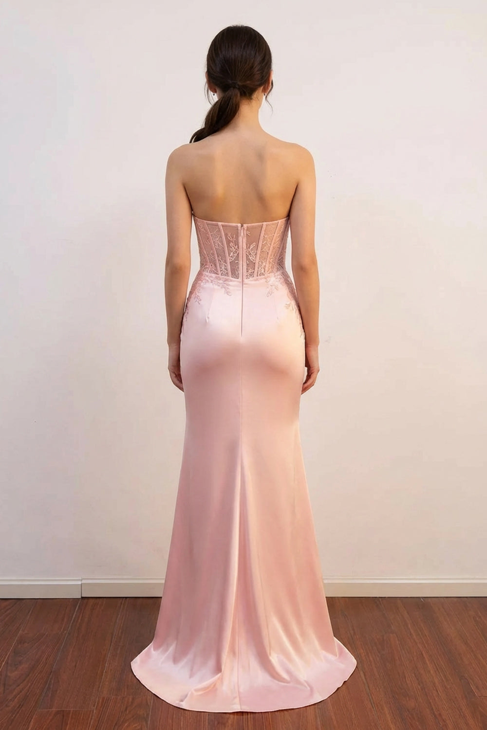 Mermaid Corset Bodic Split Pink Prom Dress Formal Gown