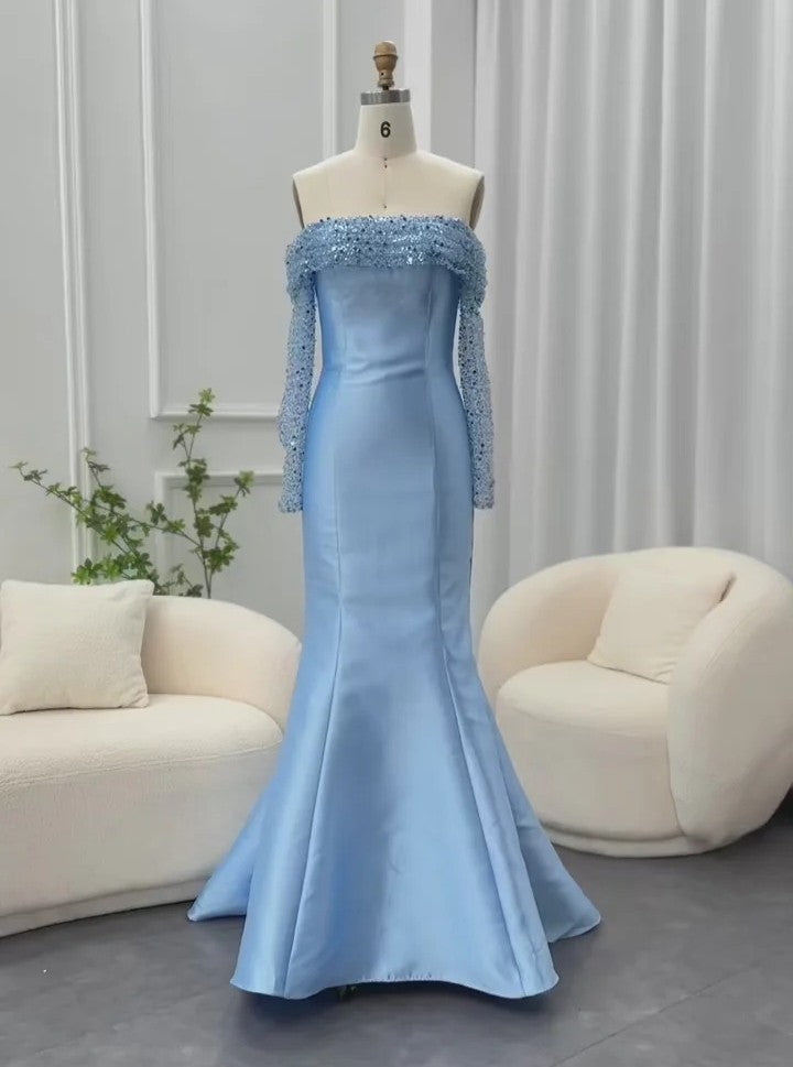 Column Elegant Evening Dresses Satin Off Shoulder Floor-Length Formal Dress