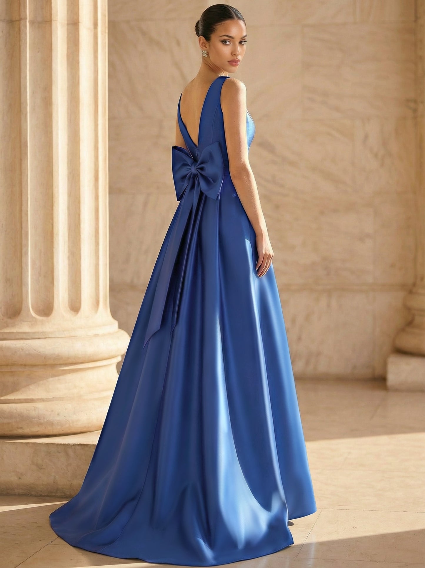 A-Line V Neck Corset Sleeveless Floor Length Formal Dress