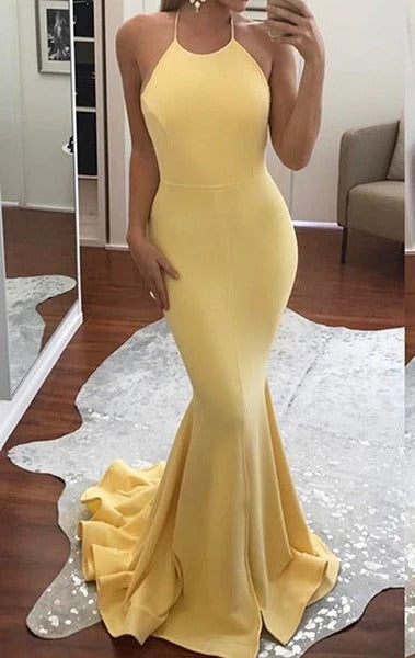 Pink Halter Mermaid Satin Long Prom Dresses