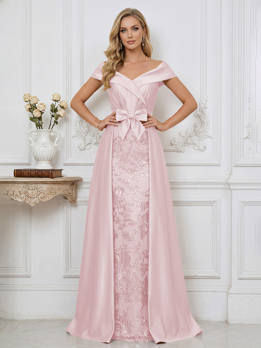 A Line Off Shoulder Ruched Elegant Mother of the Bride Dress