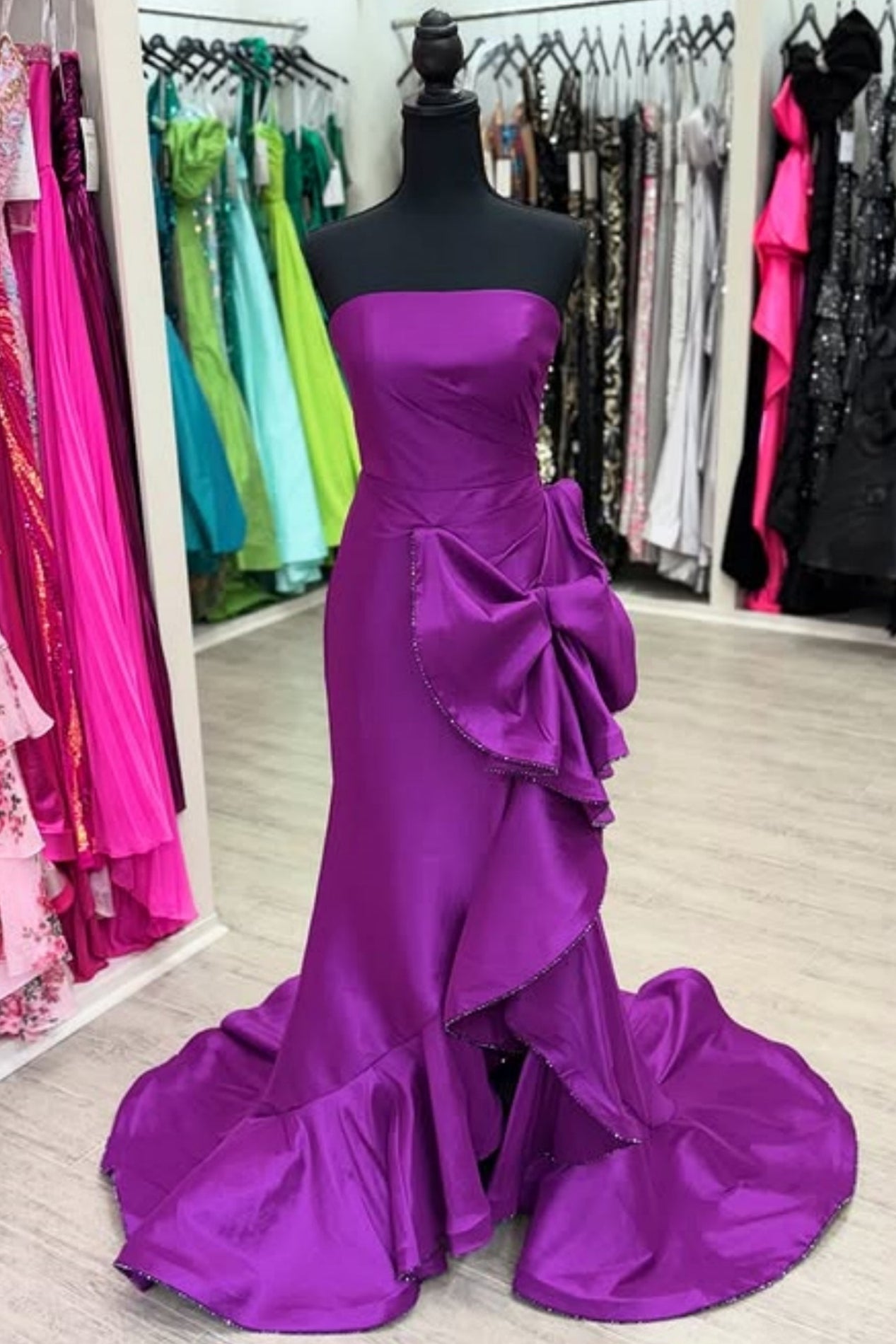 Tube Top Off-Shoulder Sleeveless Satin Sweep Train Mermaid Prom Dress