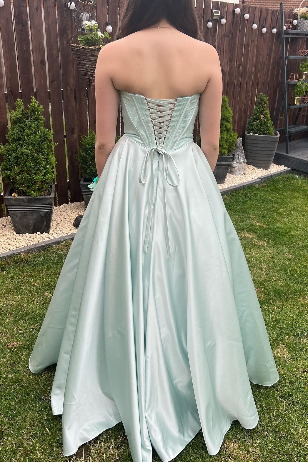 Strapless Sage Green A-line Satin Long Dress