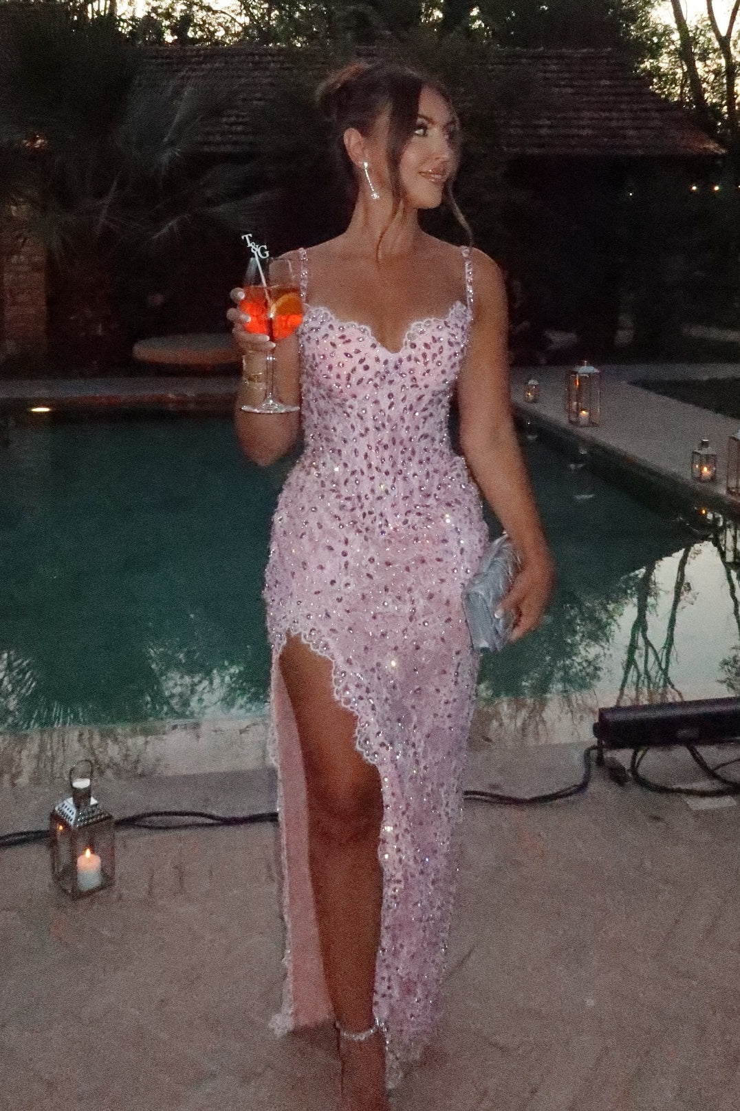 Stunning Sheath Spaghetti Straps Pink Long Party Dress