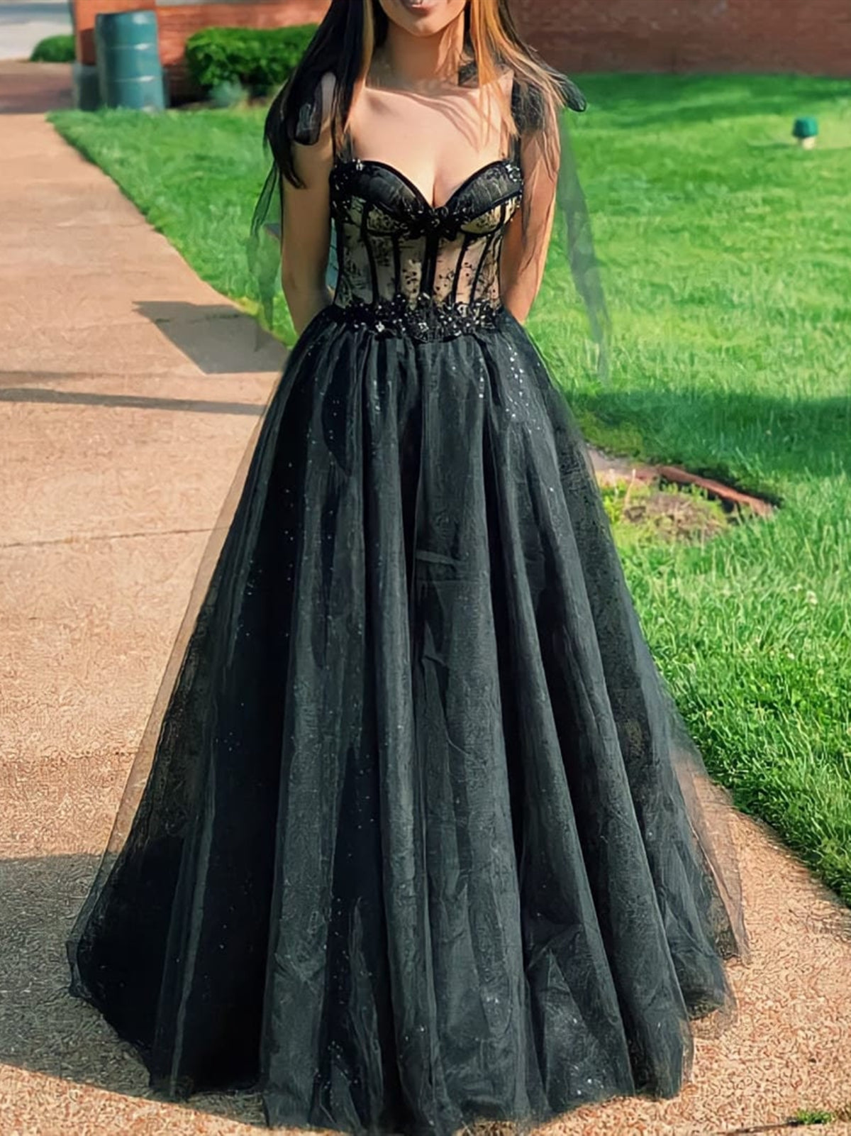 Sweetheart Neck Back Tulle Long Prom Dress