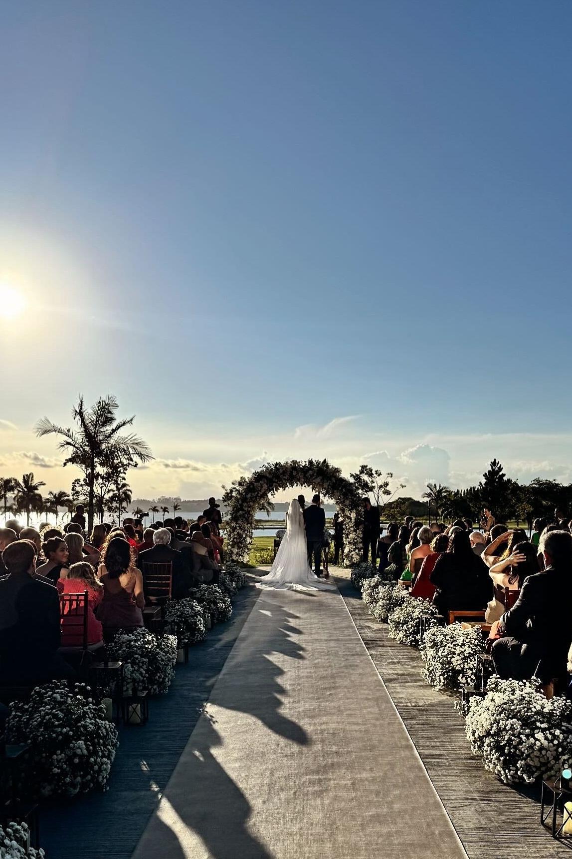 White Wedding Dress A Line Sleeves Beaded Lace Capel Train Bridal Gown