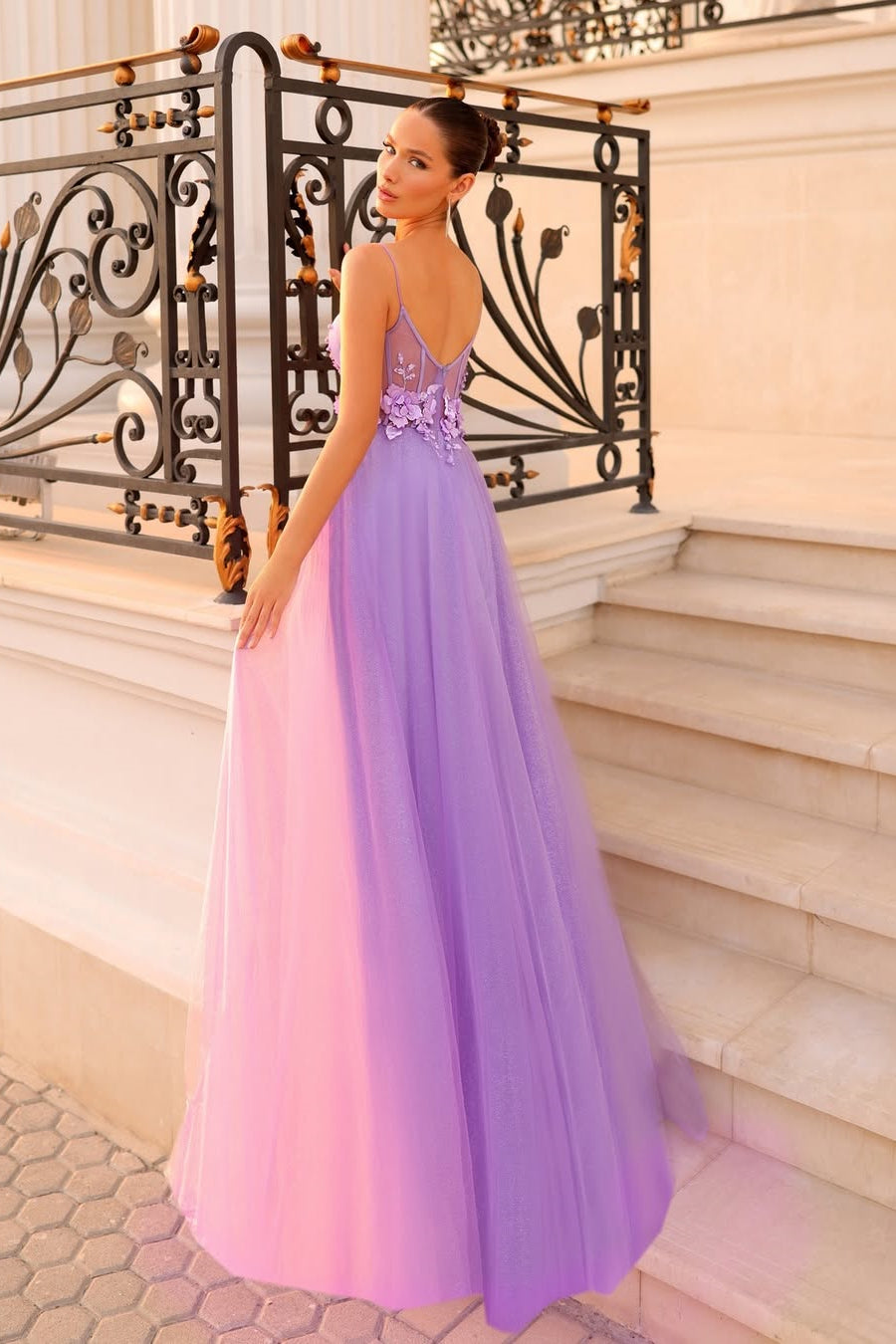 Beautiful Lilac Spaghetti-Strap Sleeveless Tulle Prom Dress