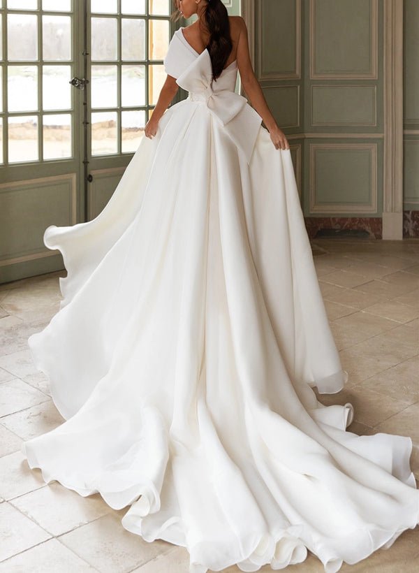A-Line One-Shoulder Organza Sweep Train Wedding Dress
