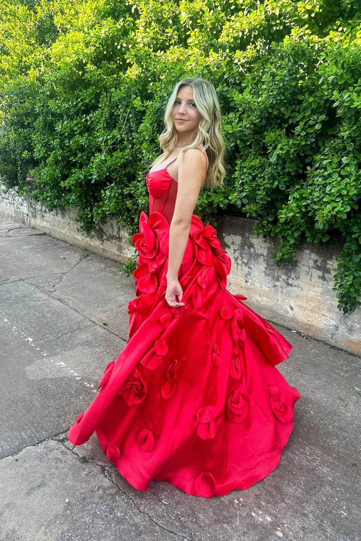 A-Line Satin Prom Dresses with 3D Flower