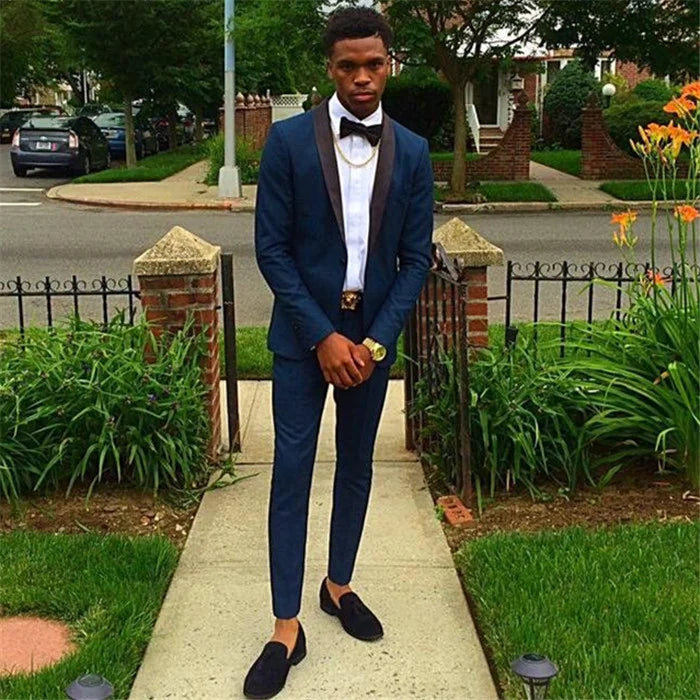 Navy Blue Casual Party Prom Suit For Man 2 Pieces On Sale