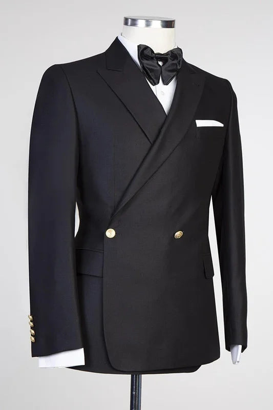 Formal Black Business Bespoke Prom Suit Gentle Peaked Lapel For Man