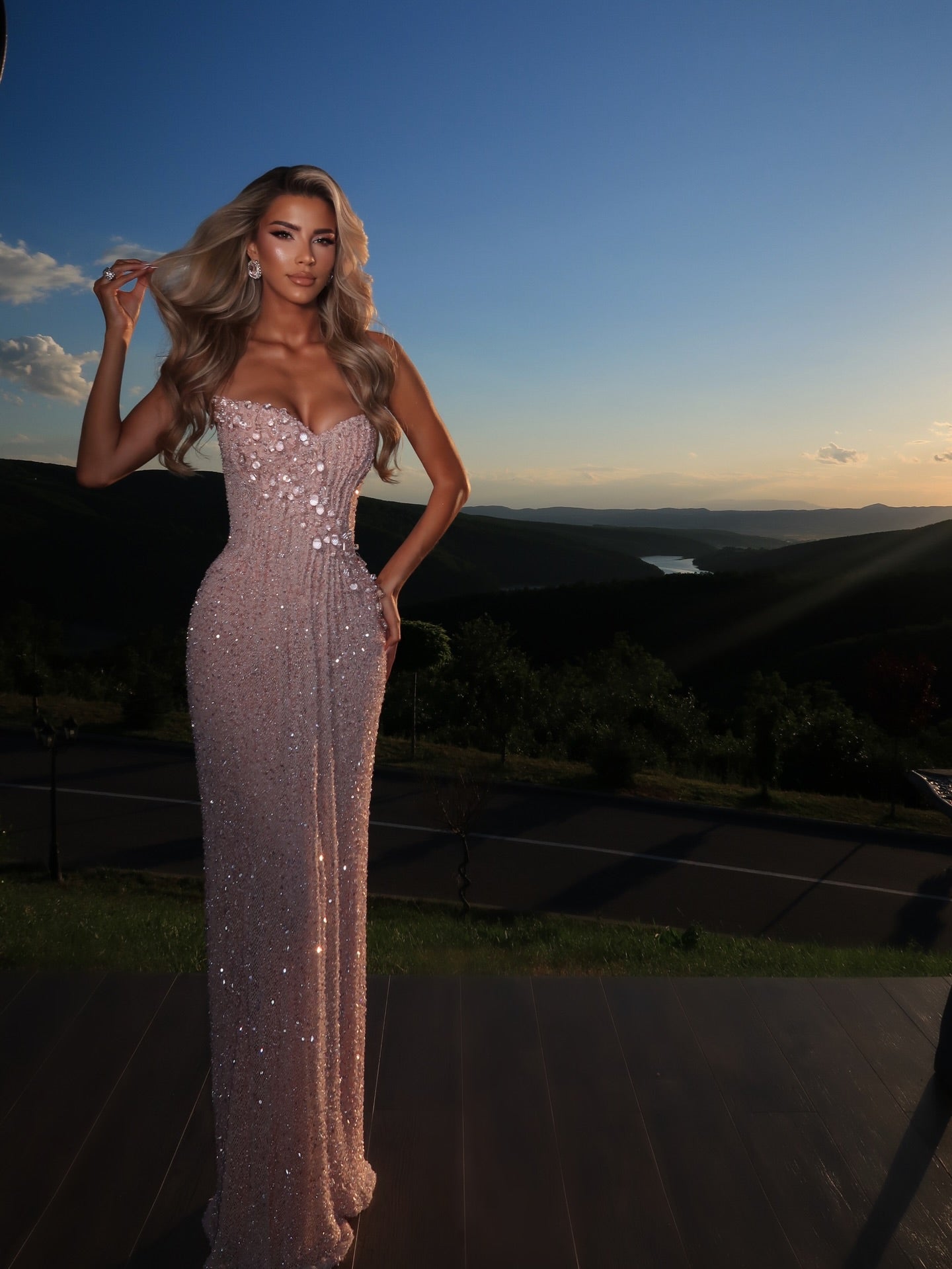 Strapless Sweetheart Beaded Corset Evening Gown
