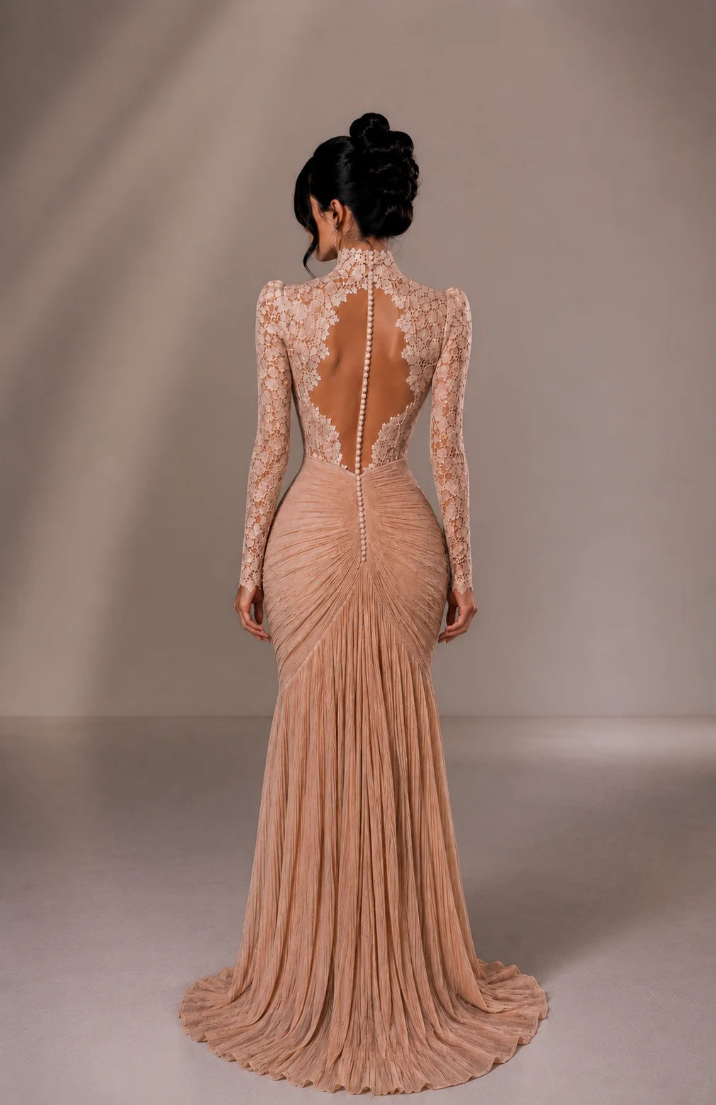 Illusion Back Lace Mermaid Evening Gown with Train