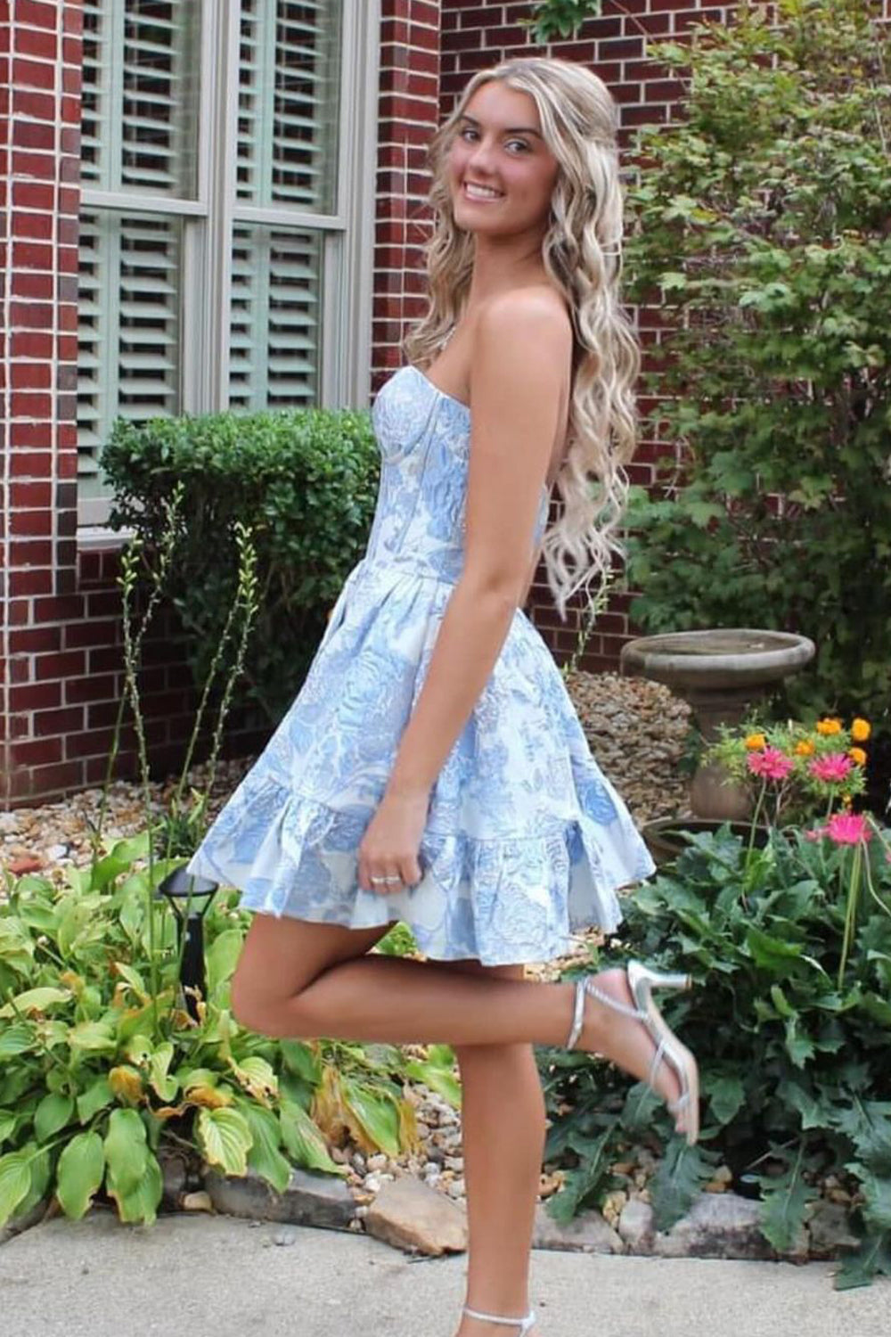 Strapless Jacquard Corset A-Line Mini Dress