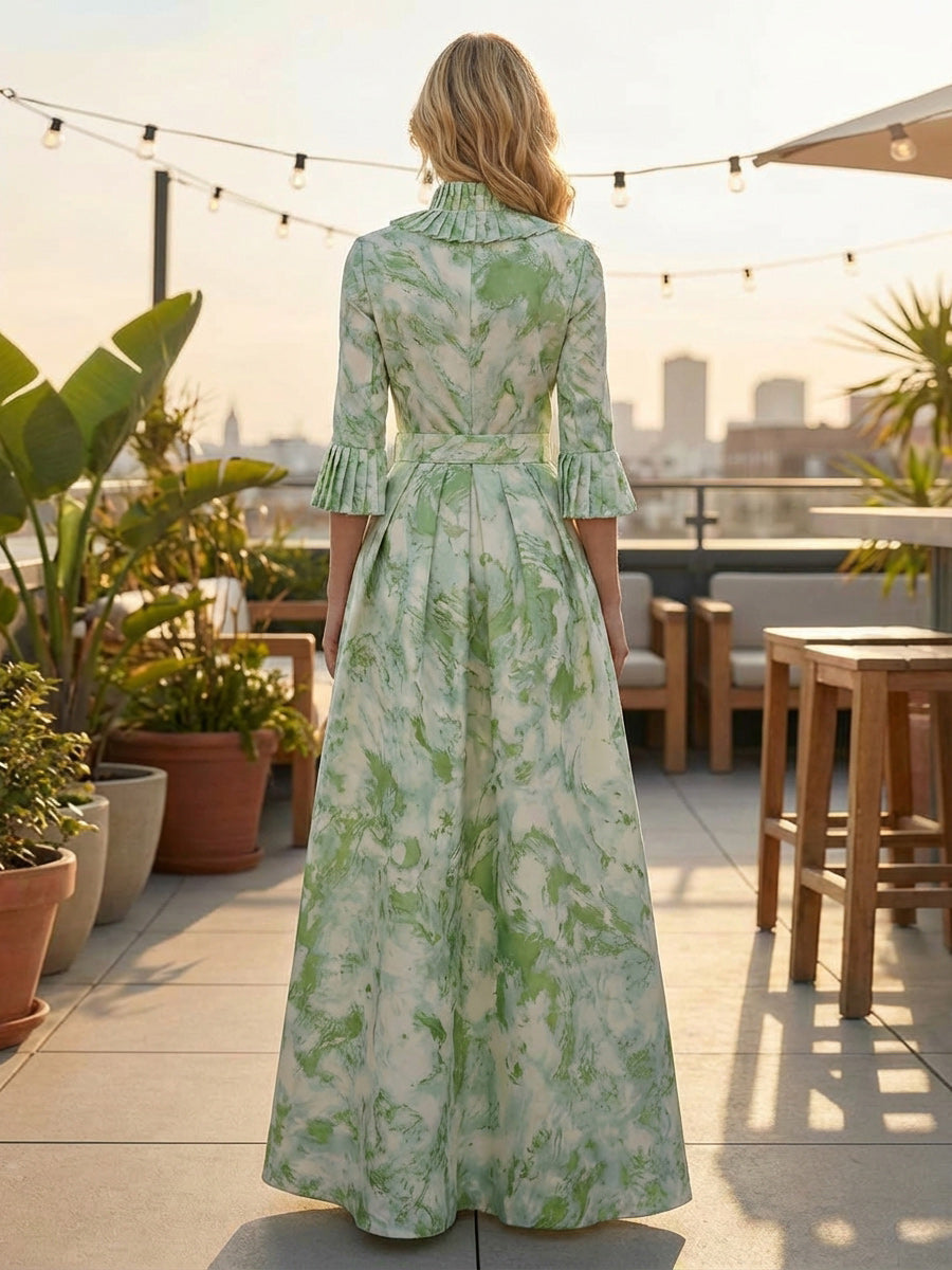 Elegant A-Line Maxi Dress with Ruffled Collar