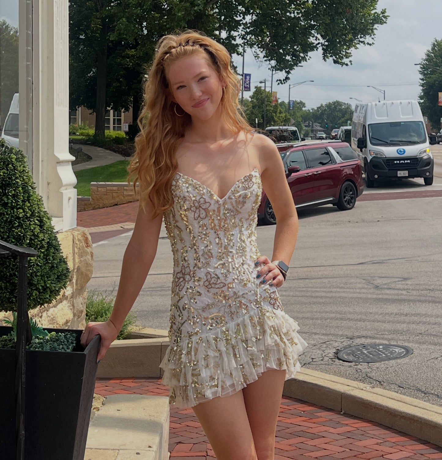 Sequin Floral Spaghetti Strap Mini Dress with Ruffles