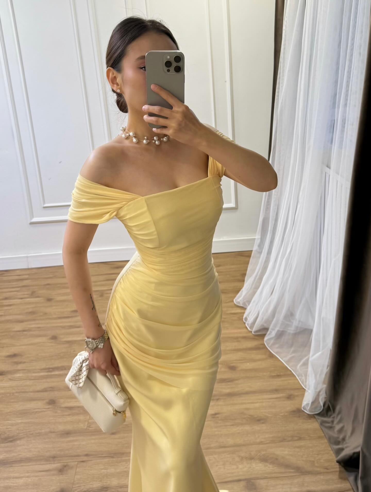 Asymmetrical Off-the-Shoulder Ruched Mermaid Gown