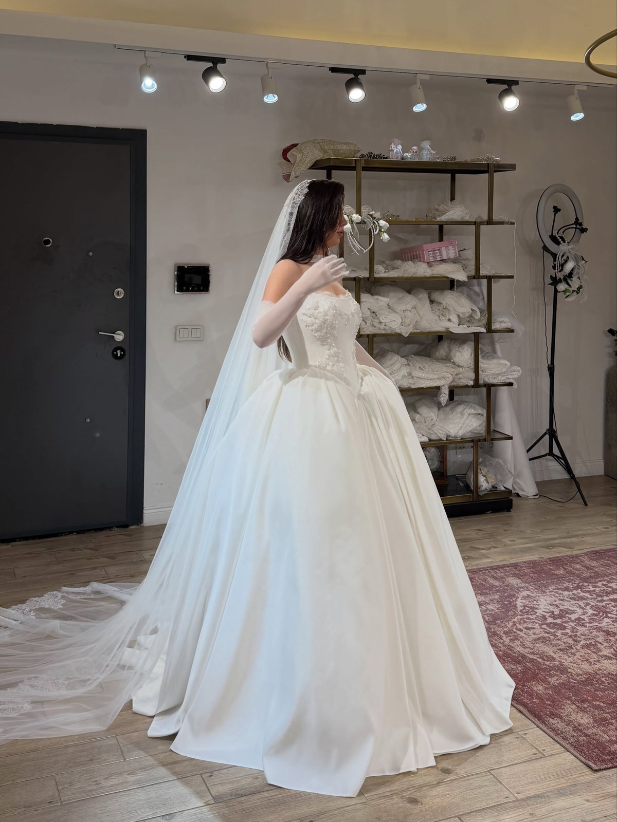 Basque Waist Ball Gown Wedding Dress with Cape