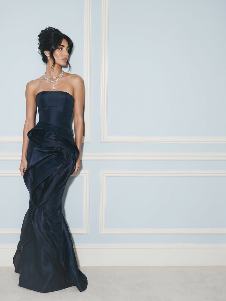 Strapless Sculptural Satin Mermaid Evening Gown