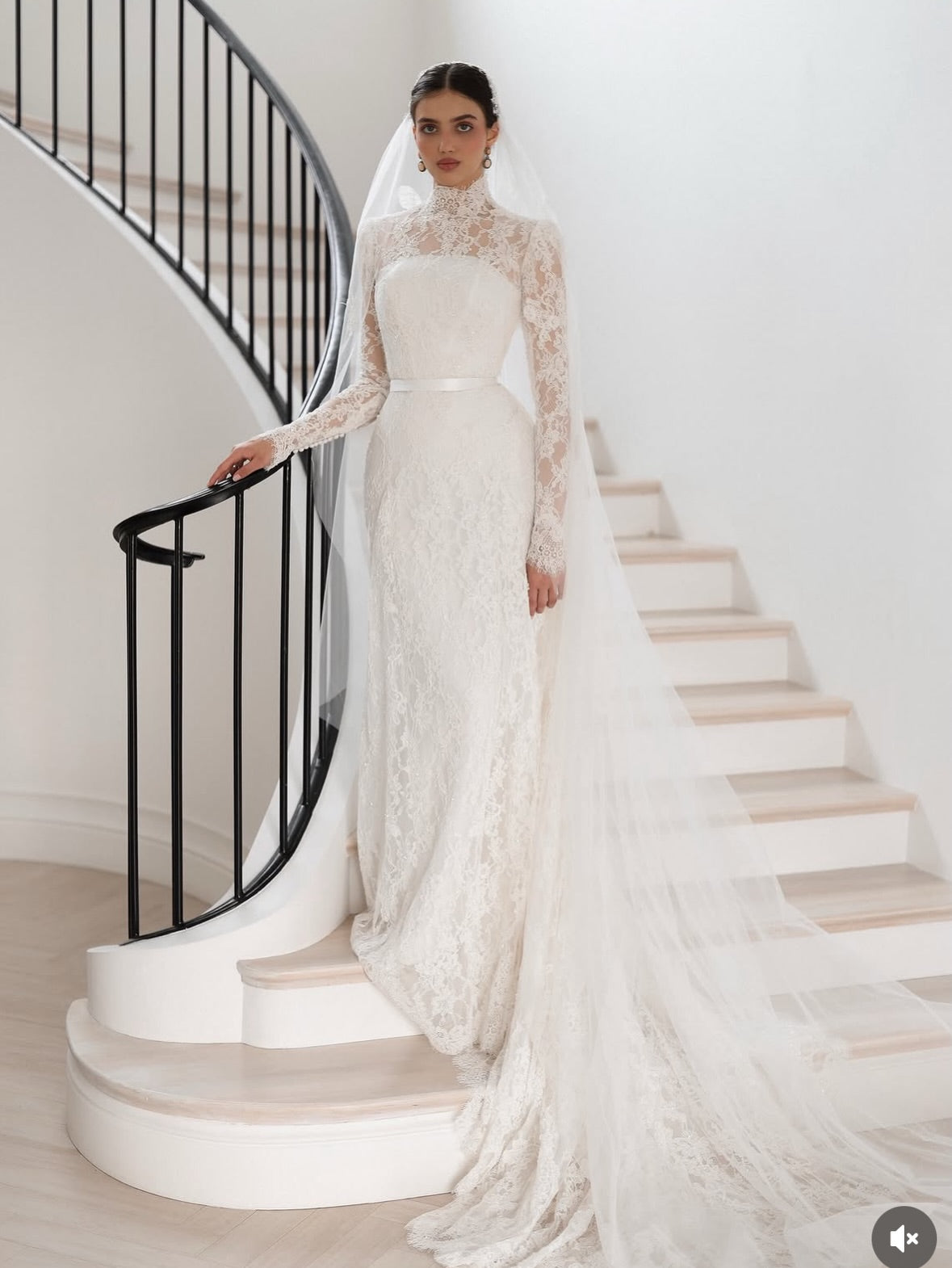 Vintage-Inspired High-Neck Lace Wedding Gown