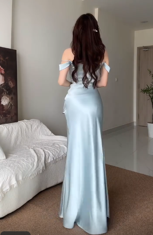 Cowl Neck Satin Maxi Dress with Dropped Sleeves