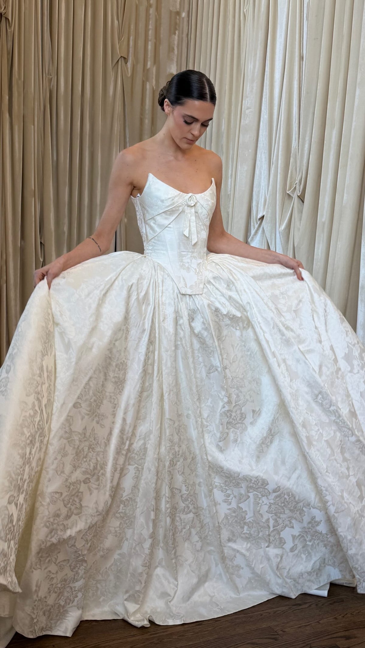 Floral Jacquard Corset Ball Gown Wedding Dress
