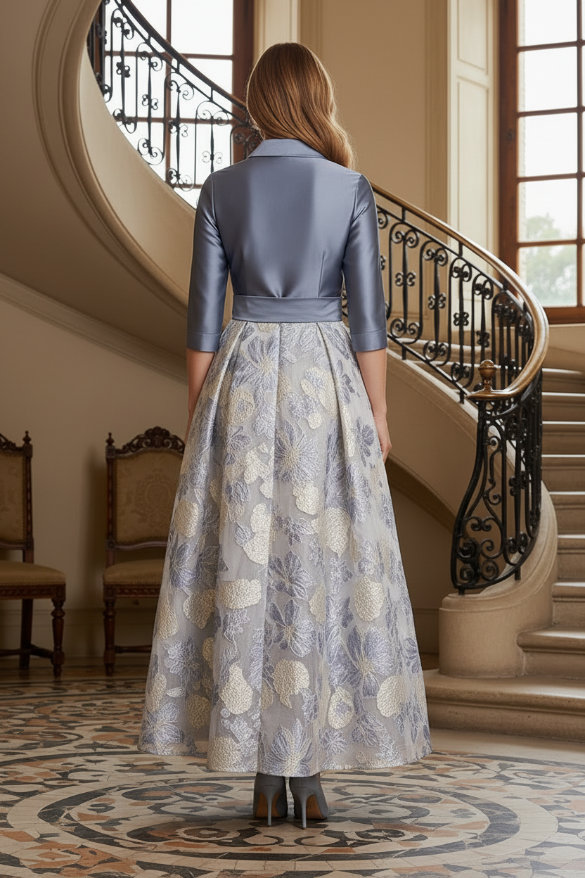 A-Line Shirt Dress with Floral Jacquard Skirt
