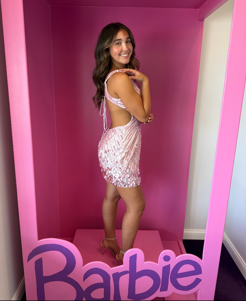 Deep V-Neck Sequined Mini Dress with Open Back