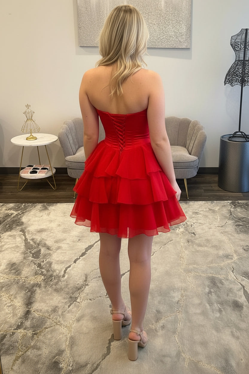 Strapless Corset Tiered Ruffle Mini Dress