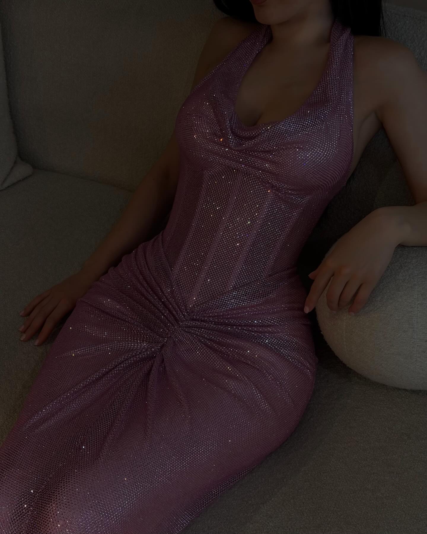 Shimmer Halter Cowl Neck Corset Evening Gown