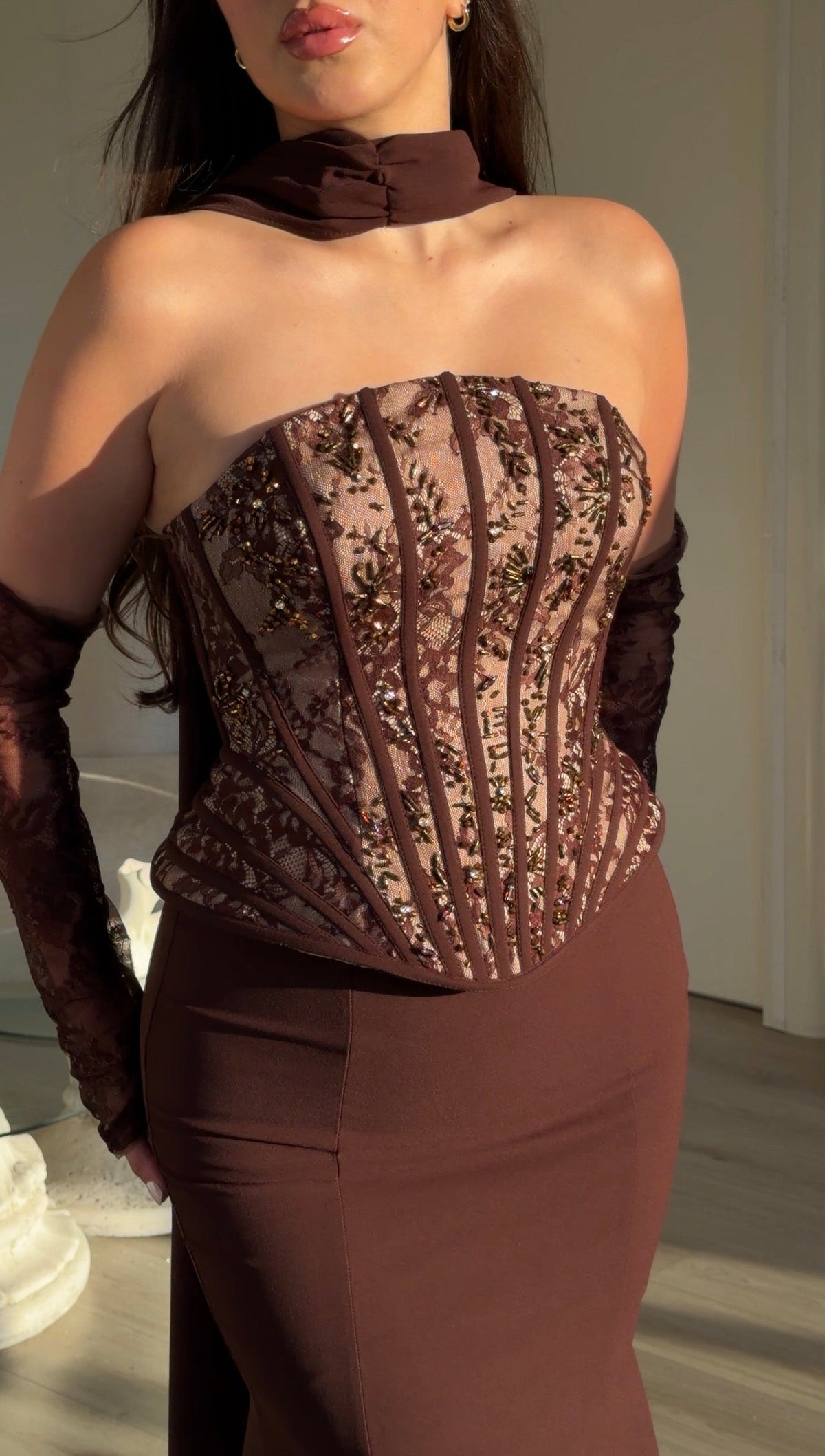 Corset Mermaid Evening Gown with Beaded Bodice