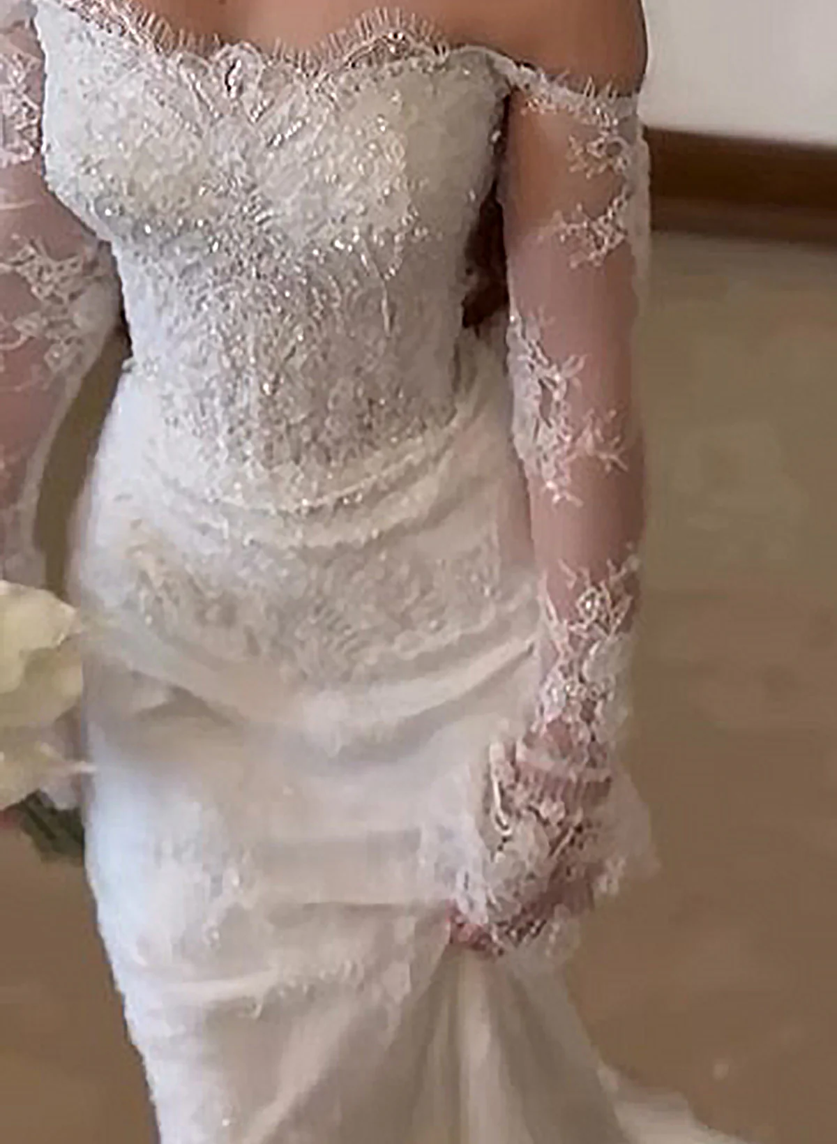 Off Shoulder Lace Mermaid Wedding Dress Long Sleeve
