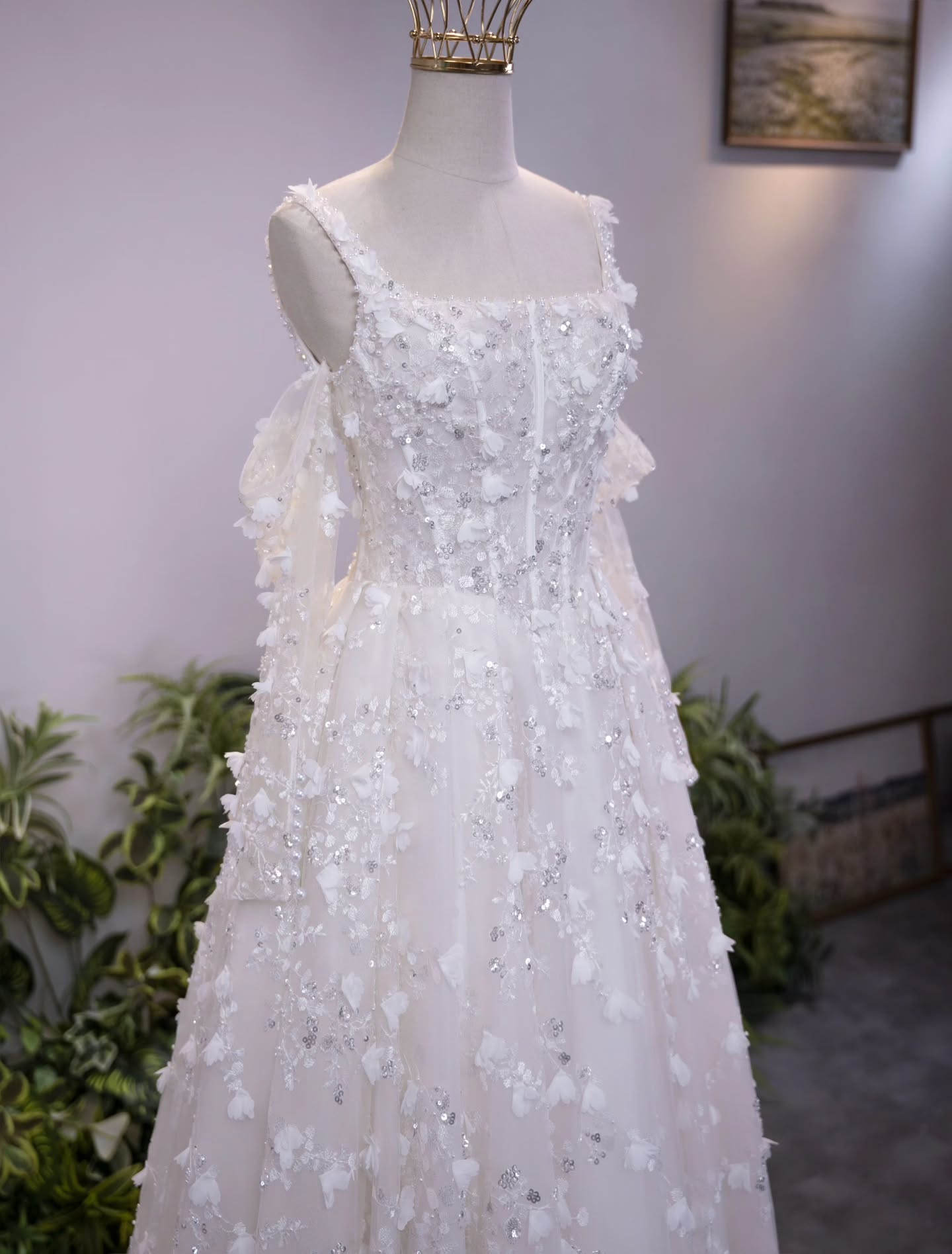 3D Floral Applique A-Line Wedding Gown