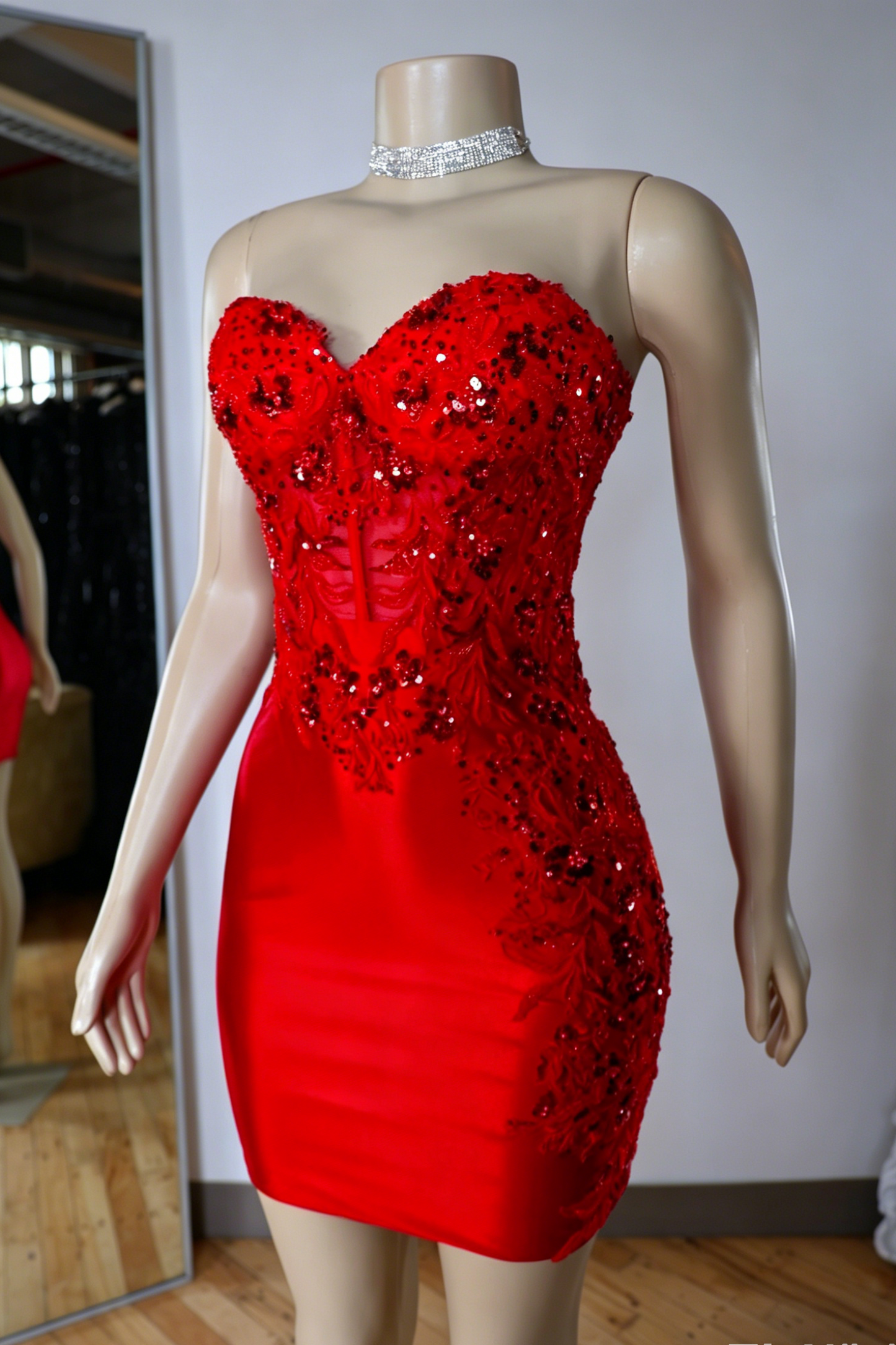 Beaded Strapless Sweetheart Corset Bodycon Mini Dress