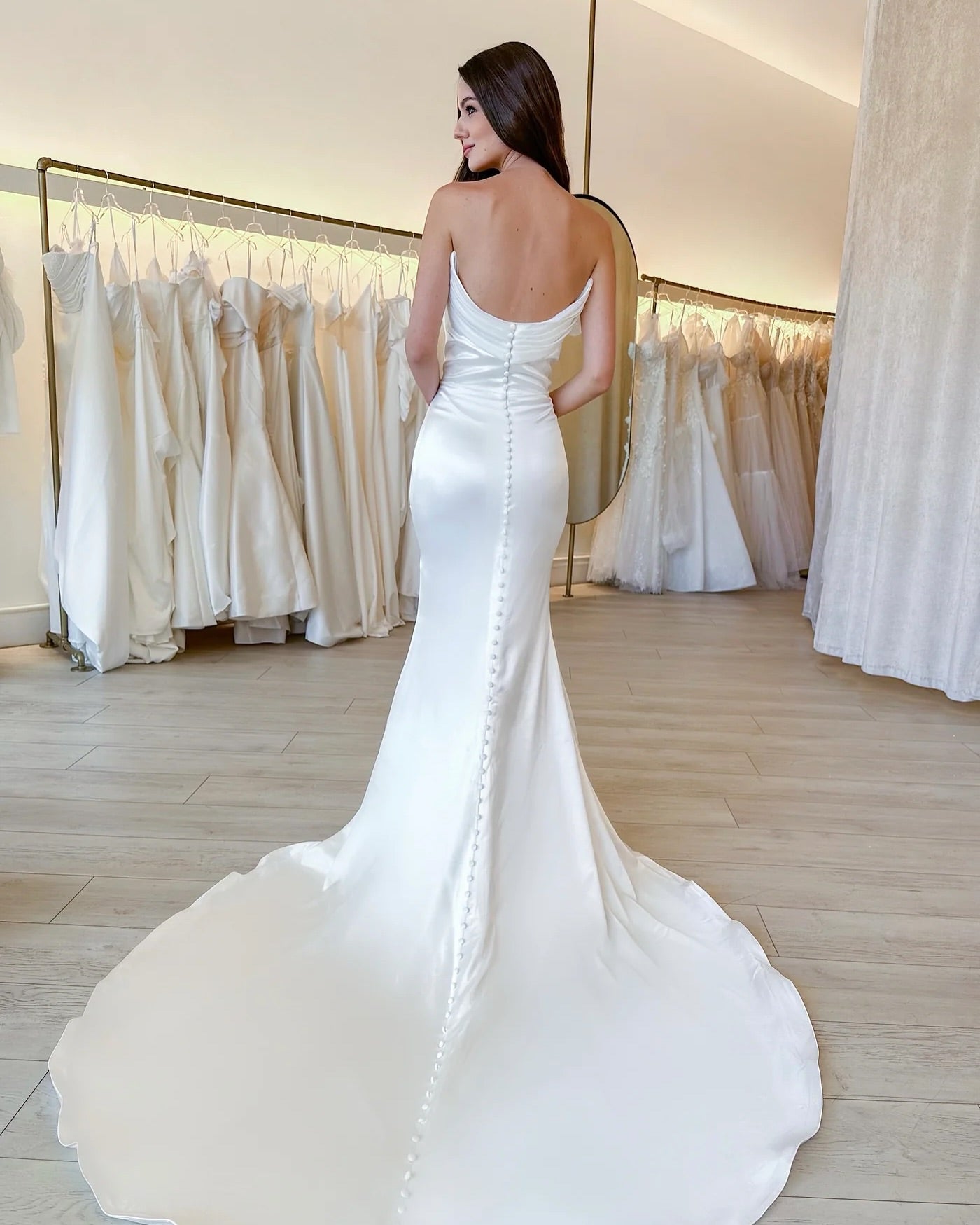 Strapless Satin Mermaid Wedding Dress with Chapel Train